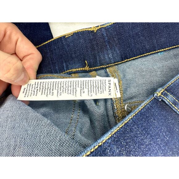 Spanx Women’s Flare Jeans Size M Medium Blue Dark Wash High Rise Stretch Denim - Picture 6 of 8